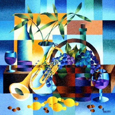 Painting titled "NATURE MORTE 2" by Jean Rougerie, Original Artwork, Oil Mounted on Wood Stretcher frame