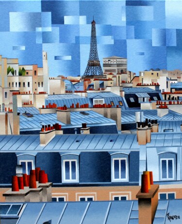 Malerei mit dem Titel "TOITS DE PARIS - TO…" von Jean Rougerie, Original-Kunstwerk, Öl