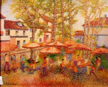 Peinture intitulée "Place montmartre" par Jean Rougerie, Œuvre d'art originale, Huile Monté sur artwork_cat.