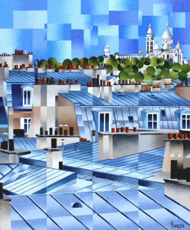 Painting titled "TOITS DE PARIS - LE…" by Jean Rougerie, Original Artwork, Oil Mounted on Wood Stretcher frame