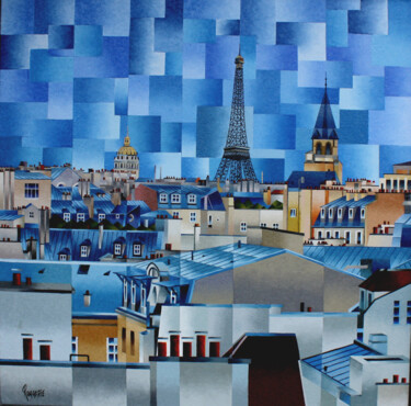 Painting titled "VUE DE SAINT GERMAI…" by Jean Rougerie, Original Artwork, Oil Mounted on Wood Stretcher frame