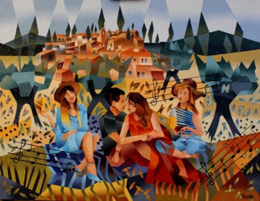 Schilderij getiteld "LE CHANT DES CIGALES" door Jean Rougerie, Origineel Kunstwerk, Olie