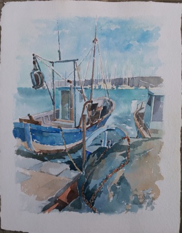 Bretagne Bateaux de pêche . Peinture intitulée "Bretagne Bateaux de…" par Jean Schuck, Œuvre d'art originale, Aquarelle