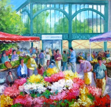 Painting titled "marchéc aux fleurs" by Jean Senterre, Original Artwork, Oil