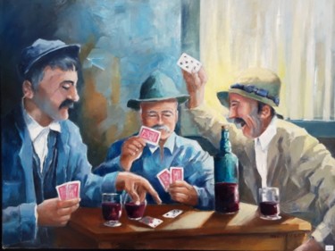 Peinture intitulée "les joueurs de cart…" par Jean Senterre, Œuvre d'art originale, Huile
