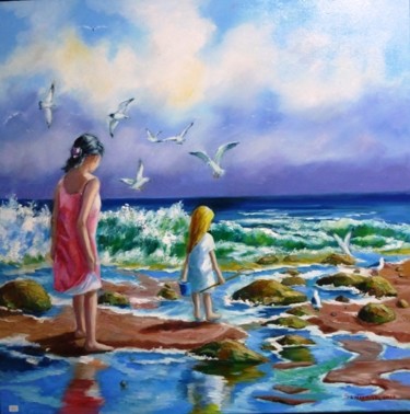 Painting titled "au bord de la mer" by Jean Senterre, Original Artwork, Oil