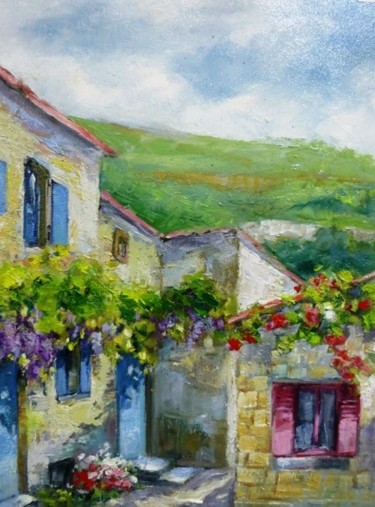Painting titled "village de provence" by Jean Senterre, Original Artwork, Acrylic