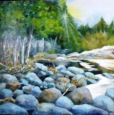 Painting titled "une riviere de mont…" by Jean Senterre, Original Artwork, Acrylic