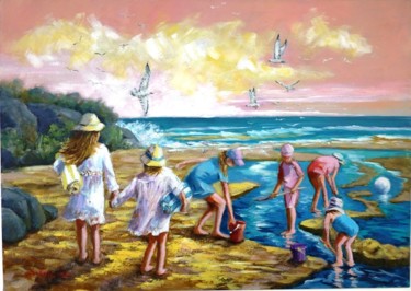 Painting titled "sur la plage" by Jean Senterre, Original Artwork, Acrylic