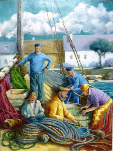 Peinture intitulée "vieux marins rentra…" par Jean Senterre, Œuvre d'art originale, Huile