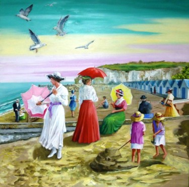 Pittura intitolato "sur la plage des an…" da Jean Senterre, Opera d'arte originale, Olio