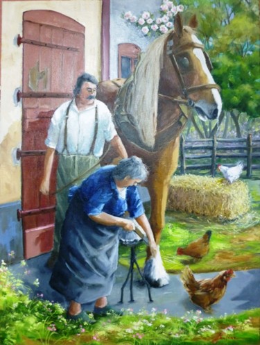 Pintura titulada "a la ferme n2" por Jean Senterre, Obra de arte original, Oleo