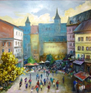 Painting titled "jour de marché 2" by Jean Senterre, Original Artwork, Oil
