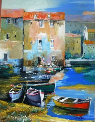 Peinture intitulée "le petit port de pe…" par Jean Senterre, Œuvre d'art originale, Huile