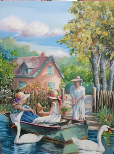 Painting titled "ballade  sur l eau" by Jean Senterre, Original Artwork, Oil