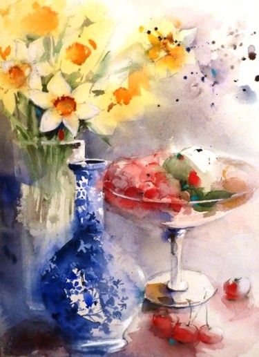 Peinture intitulée "nature morte 4" par Jean Senterre, Œuvre d'art originale, Aquarelle