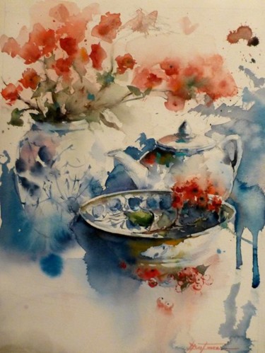 Peinture intitulée "nature morte 5" par Jean Senterre, Œuvre d'art originale, Aquarelle