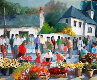 Painting titled "le marché brocante" by Jean Senterre, Original Artwork, Oil