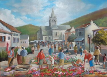 Peinture intitulée "marché aux fleurs  2" par Jean Senterre, Œuvre d'art originale, Huile