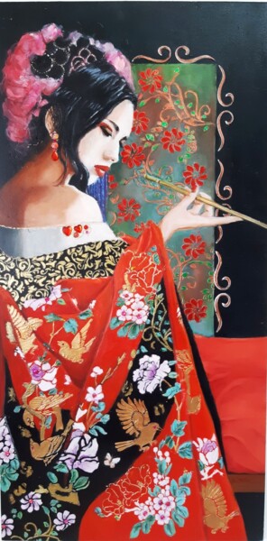 Peinture intitulée "femme en rouge" par Jean Senterre, Œuvre d'art originale, Huile