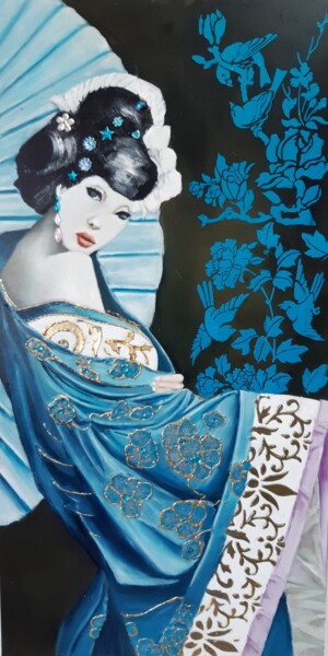 Ζωγραφική με τίτλο "geischa en bleu" από Jean Senterre, Αυθεντικά έργα τέχνης, Λάδι