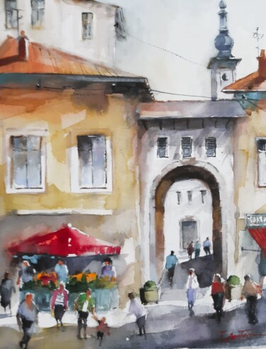 Painting titled "en ville   3" by Jean Senterre, Original Artwork, Watercolor