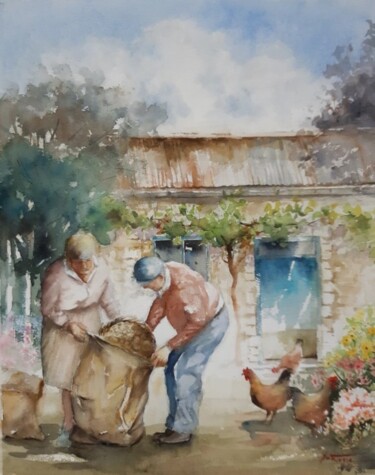 Painting titled "les pommes de terre" by Jean Senterre, Original Artwork, Watercolor