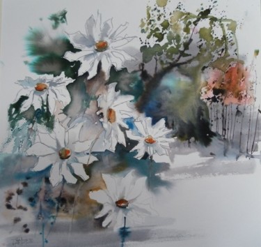 Peinture intitulée "fleurs blanches" par Jean Senterre, Œuvre d'art originale