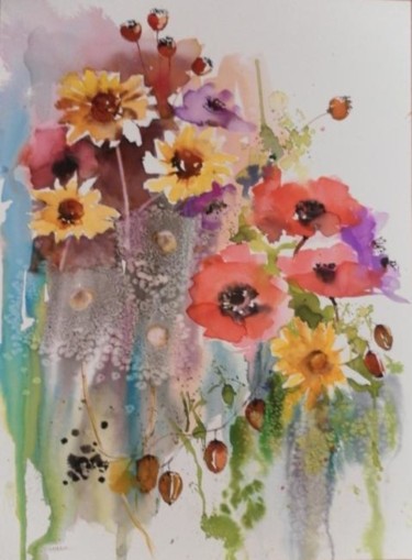 Pintura titulada "fleurs du jardin" por Jean Senterre, Obra de arte original