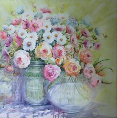 Painting titled "bouquet de fleurs" by Jean Senterre, Original Artwork, Watercolor