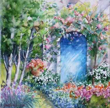 Painting titled "sous bois" by Jean Senterre, Original Artwork, Watercolor