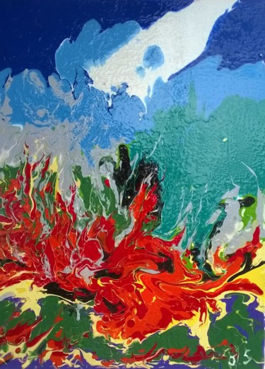 Painting titled "flammes" by Jean Senterre, Original Artwork, Acrylic