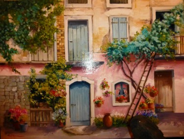Painting titled ".facade andalouse" by Jean Senterre, Original Artwork, Oil