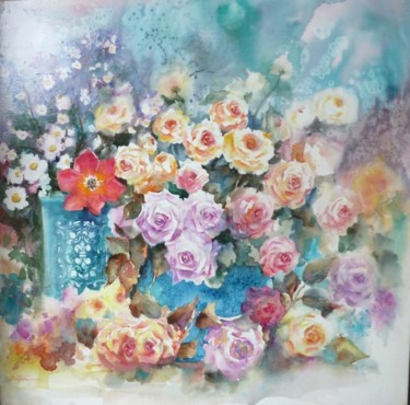 Peinture intitulée "roses 2" par Jean Senterre, Œuvre d'art originale, Aquarelle