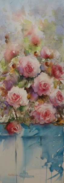 Painting titled "grillage fleuri" by Jean Senterre, Original Artwork, Watercolor