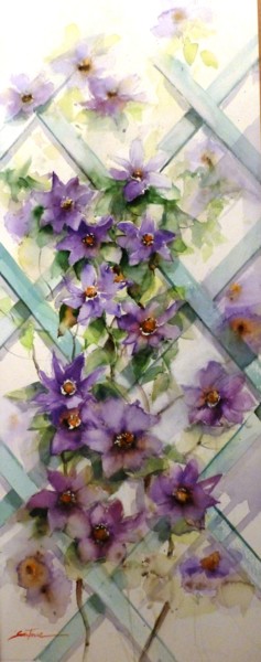 Painting titled "clematites" by Jean Senterre, Original Artwork, Watercolor