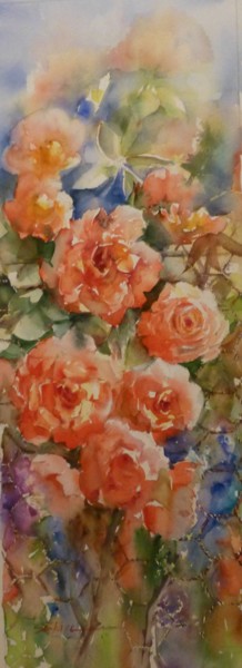 Painting titled "grillage fleuri" by Jean Senterre, Original Artwork, Watercolor