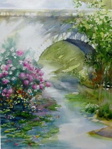 Peinture intitulée "le pont" par Jean Senterre, Œuvre d'art originale, Aquarelle