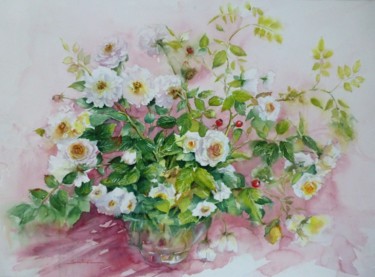 Peinture intitulée "roses blanches" par Jean Senterre, Œuvre d'art originale, Aquarelle