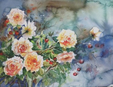 Peinture intitulée "des roses blanches 2" par Jean Senterre, Œuvre d'art originale, Aquarelle