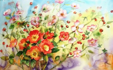 Peinture intitulée "bouquet de roses si…" par Jean Senterre, Œuvre d'art originale, Aquarelle