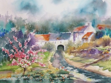 Painting titled "paysage" by Jean Senterre, Original Artwork, Watercolor