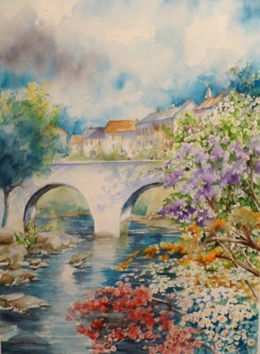 Peinture intitulée "la riviere fleurie" par Jean Senterre, Œuvre d'art originale, Aquarelle