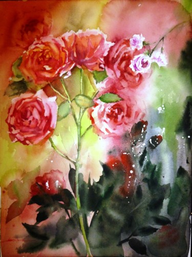 Peinture intitulée "des roses pour Hele…" par Jean Senterre, Œuvre d'art originale, Aquarelle