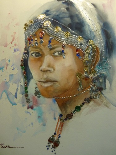 Painting titled "femme africaine" by Jean Senterre, Original Artwork, Watercolor