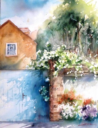 Painting titled "c est mieux l eté" by Jean Senterre, Original Artwork, Watercolor