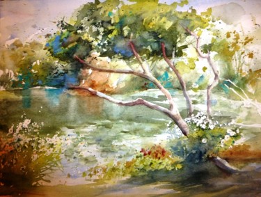 Peinture intitulée "la riviere" par Jean Senterre, Œuvre d'art originale, Aquarelle