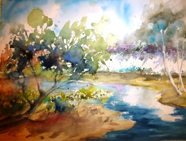 Peinture intitulée "toujours la riviere" par Jean Senterre, Œuvre d'art originale, Aquarelle