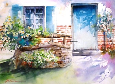 Painting titled "le vieux puit" by Jean Senterre, Original Artwork, Watercolor