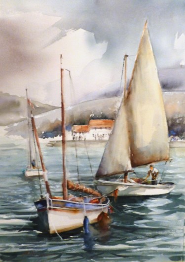 Painting titled "marine 7" by Jean Senterre, Original Artwork, Watercolor